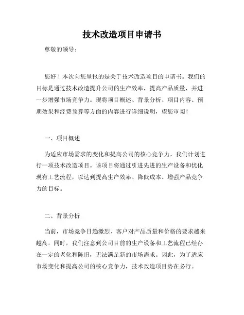 技术改造项目申请书