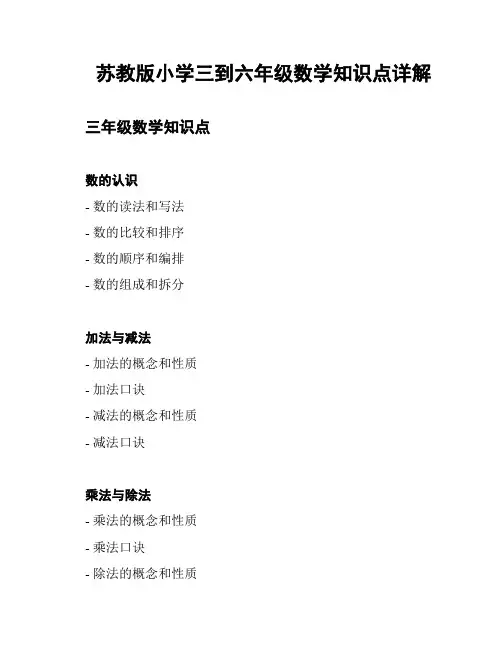 苏教版小学三到六年级数学知识点详解