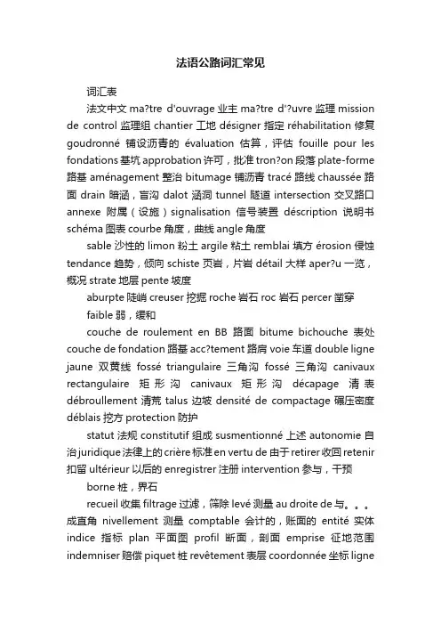 法语公路词汇常见