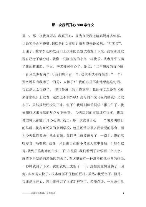 那一次我真开心300字作文