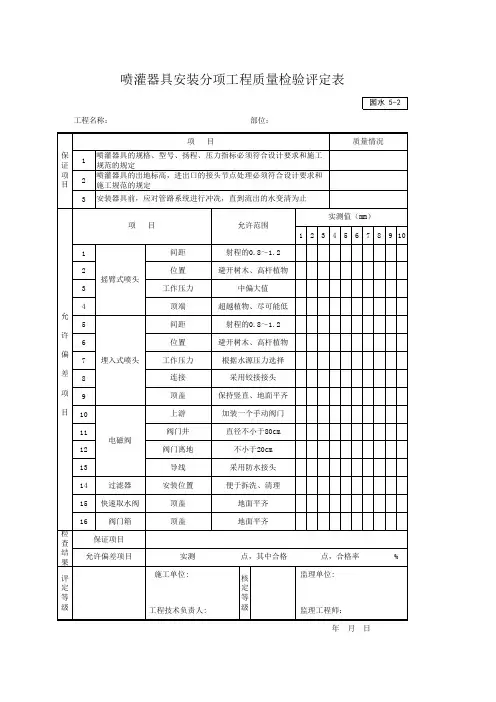 喷灌器具安装分项工程质量检验评定表
