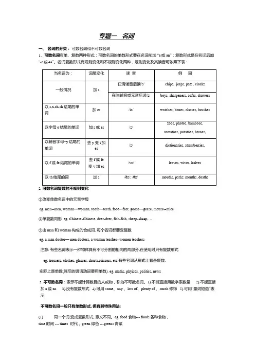 初中英语名词-动词-代词-冠词-数词综合复习
