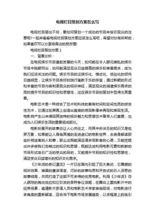 电视栏目策划方案怎么写