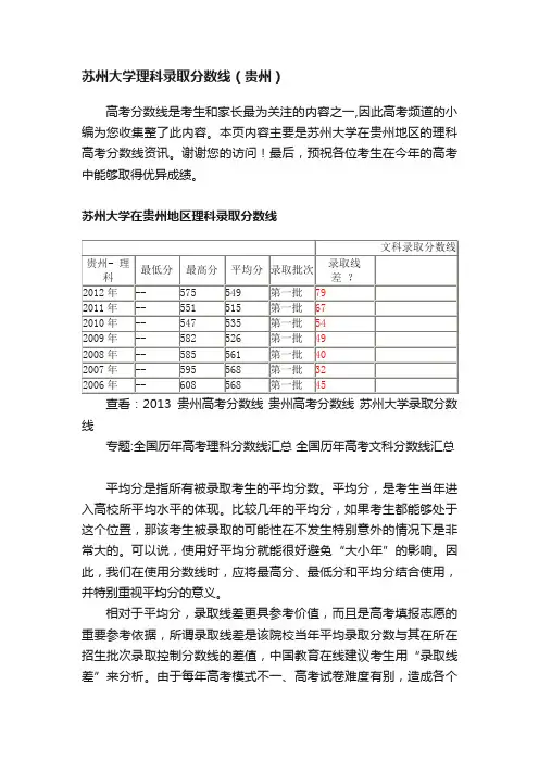 苏州大学理科录取分数线（贵州）