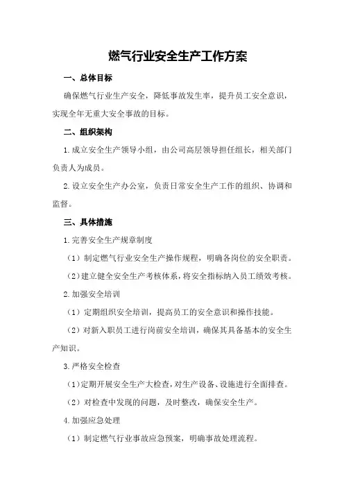 燃气行业安全生产工作方案