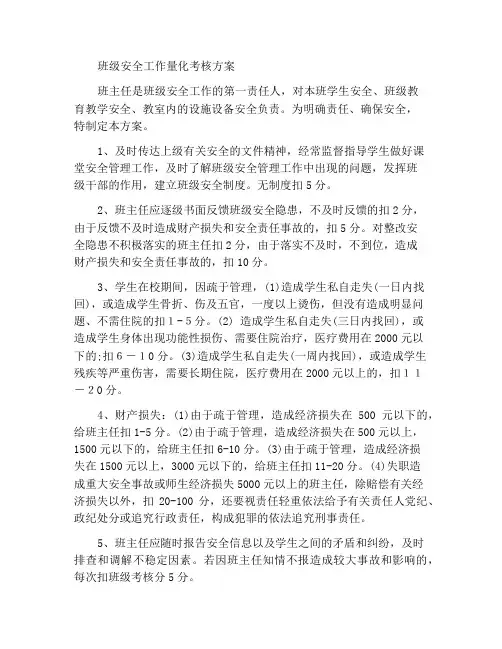 班级安全工作量化考核方案