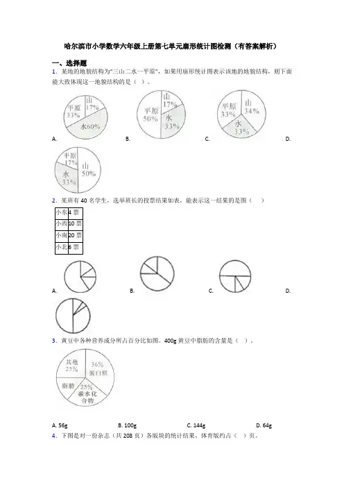 哈尔滨市小学数学六年级上册第七单元扇形统计图检测(有答案解析)