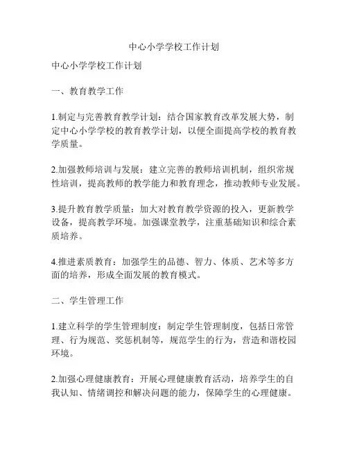 中心小学学校工作计划
