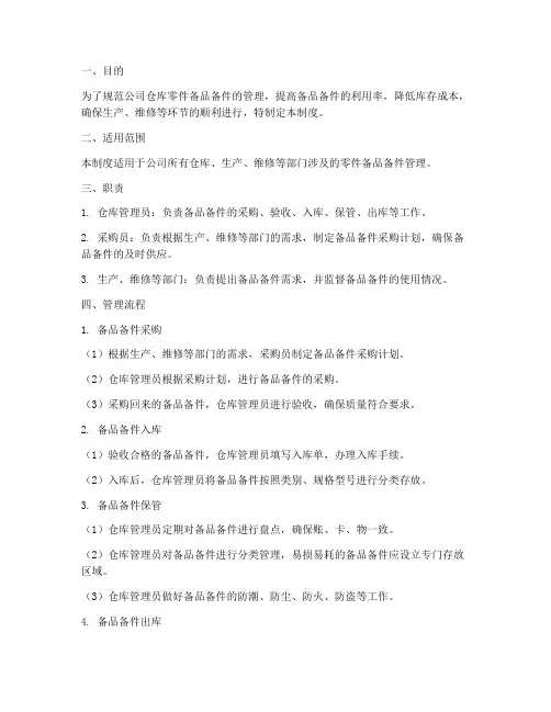 仓库零件备品备件管理制度