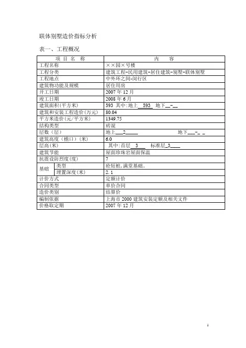 联体别墅造价指标分析