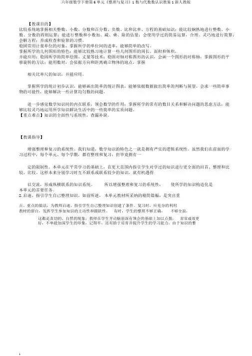 六年级数学下册第6单元《整理与复习》1数与代数数认识教案1新人教版