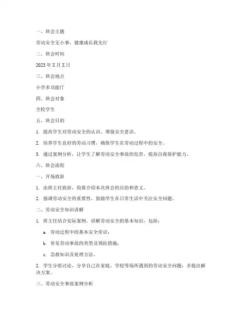 小学劳动安全教育班会