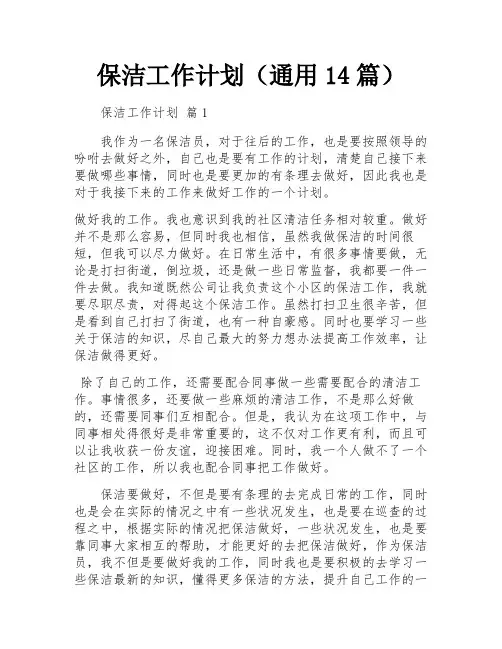 保洁工作计划(通用14篇)