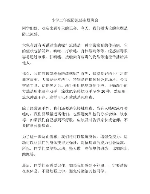 小学二年级防流感主题班会