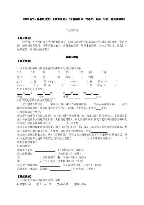(初中语文)鲁教版语文七下期末总复习(含基础知识、古诗文、阅读、写作、综合实践等)