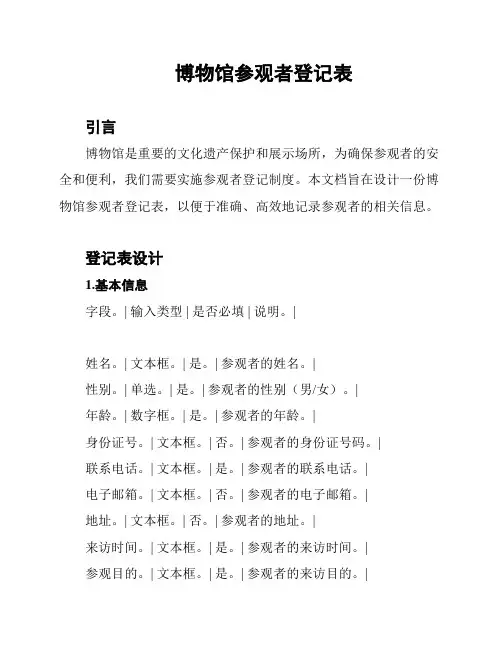 博物馆参观者登记表