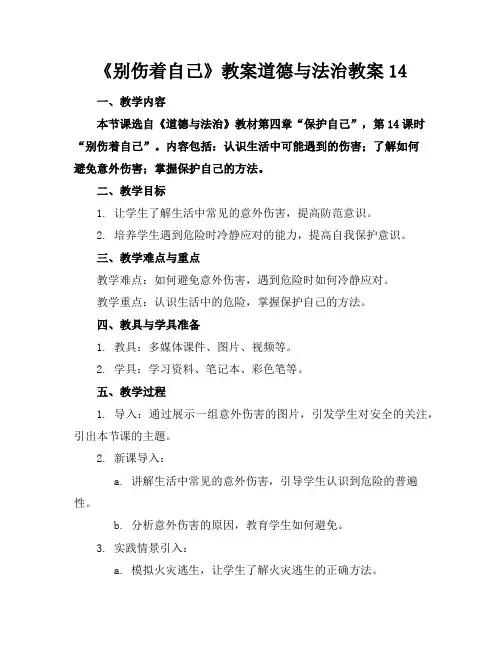 《别伤着自己》教案道德与法治教案14