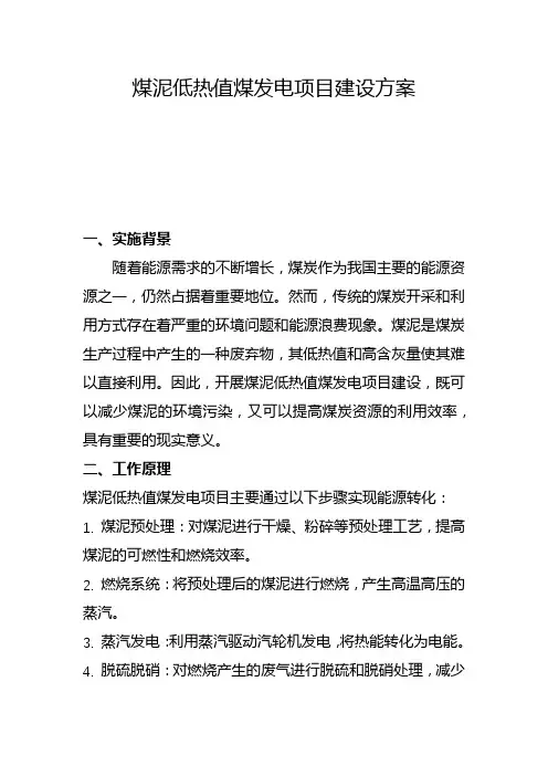 煤泥低热值煤发电项目建设方案(一)