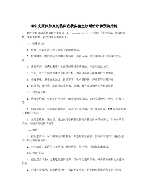 肉牛支原体肺炎的临床症状实验室诊断治疗和预防措施