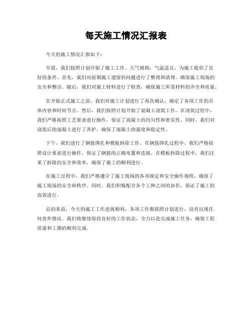 每天施工情况汇报表
