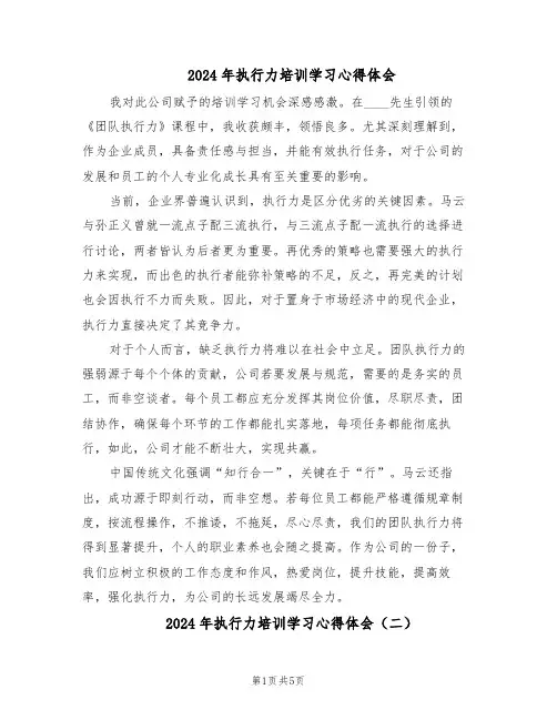 2024年执行力培训学习心得体会（三篇）