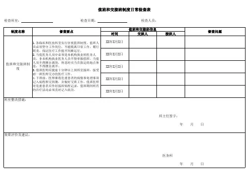 值班和交接班制度日常检查表