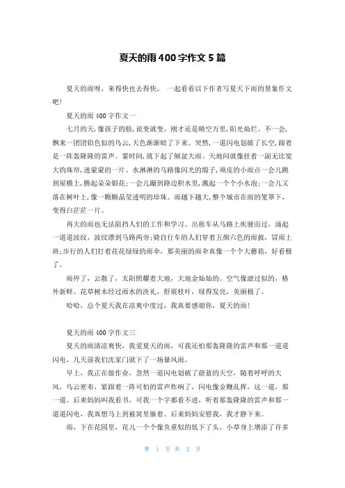夏天的雨400字作文5篇