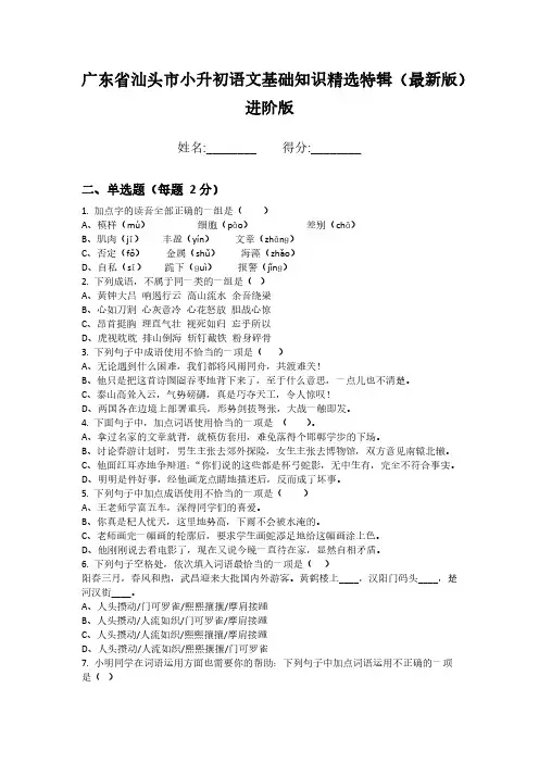 广东省汕头市小升初语文基础知识精选特辑(最新版)进阶版