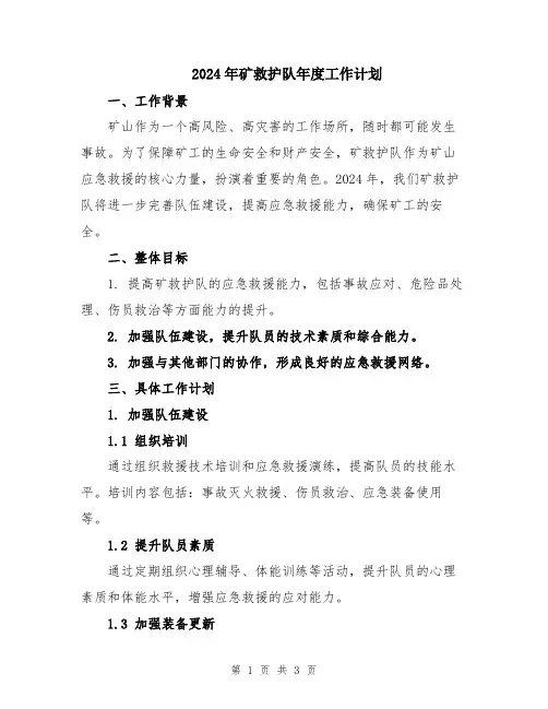 2024年矿救护队年度工作计划