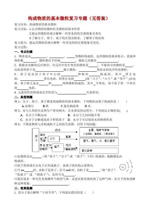 中考一轮复习 构成物质的基本微粒复习专题(无答案)