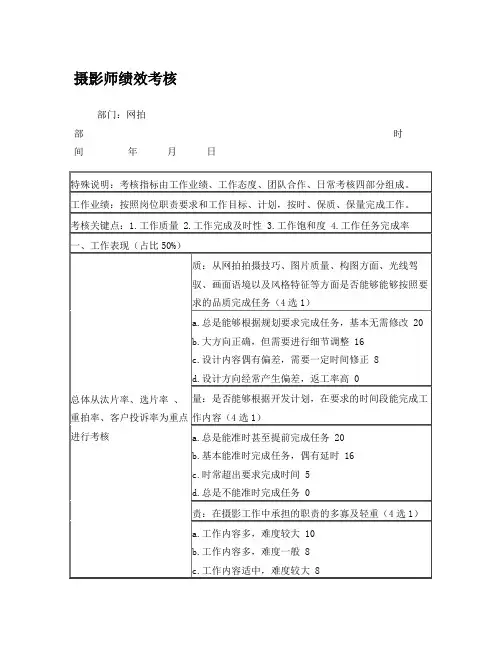 摄影师绩效考核表