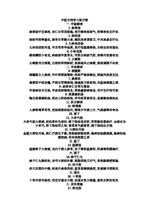 中医方剂学第七版方歌