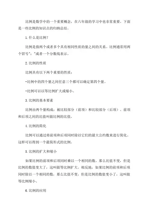 比例知识点归纳总结六年级