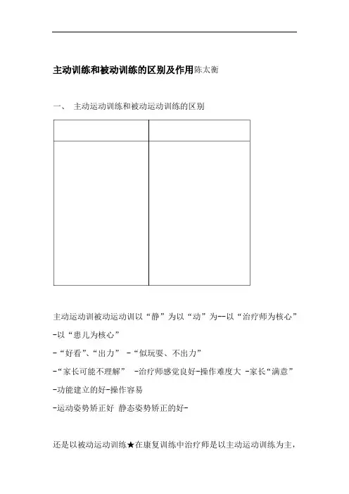 主动运动训练和被动训练的区别及作用