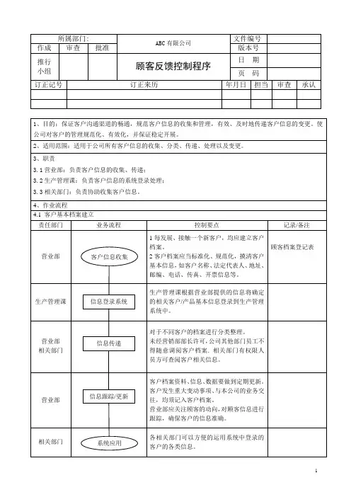 顾客反馈控制程序