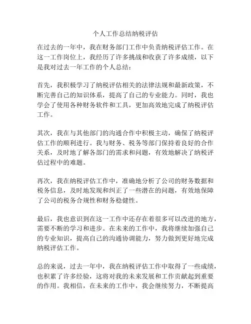 个人工作总结纳税评估
