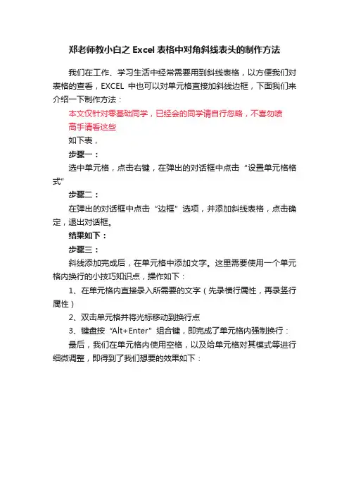 郑老师教小白之Excel表格中对角斜线表头的制作方法