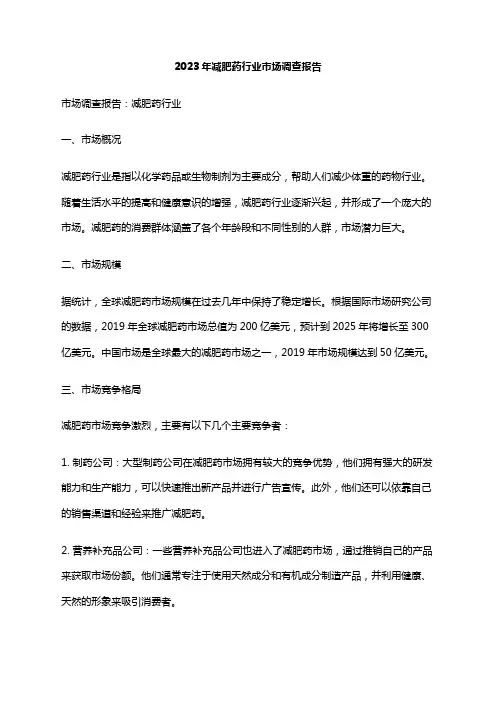 2023年减肥药行业市场调查报告