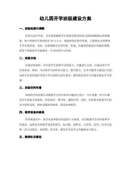 幼儿园开学班级建设方案