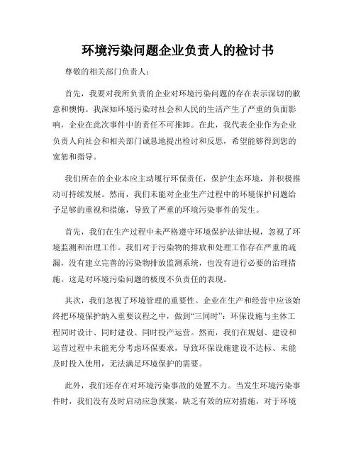 环境污染问题企业负责人的检讨书