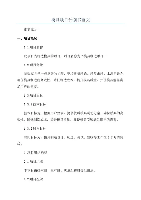 模具项目计划书范文
