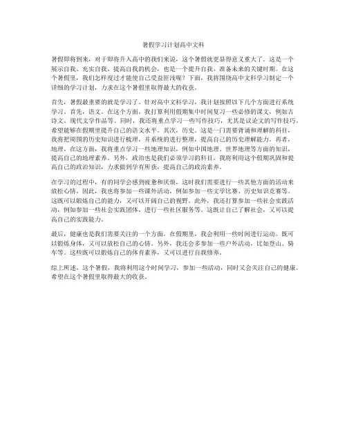暑假学习计划高中文科