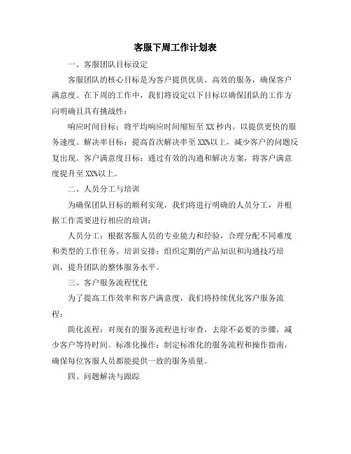客服下周工作计划表
