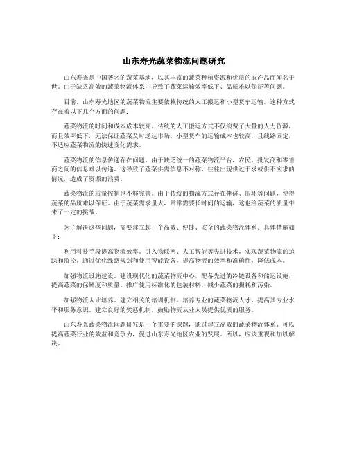 山东寿光蔬菜物流问题研究