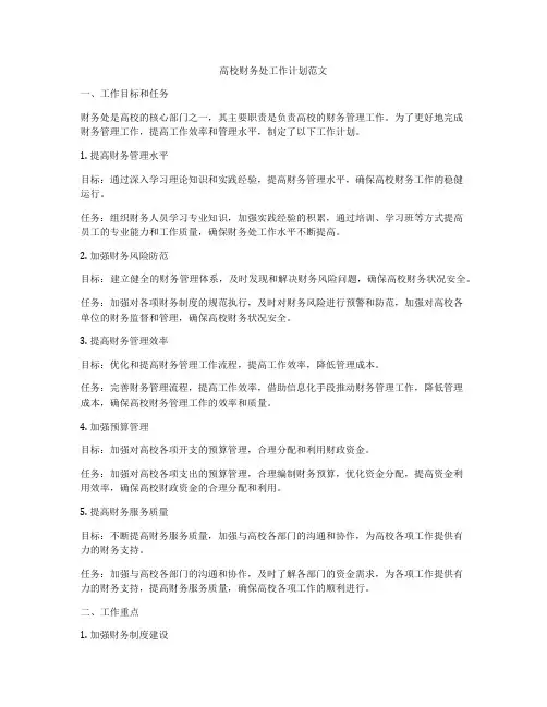 高校财务处工作计划范文