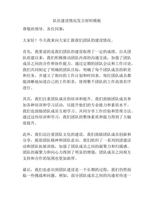 队伍建设情况发言材料模板