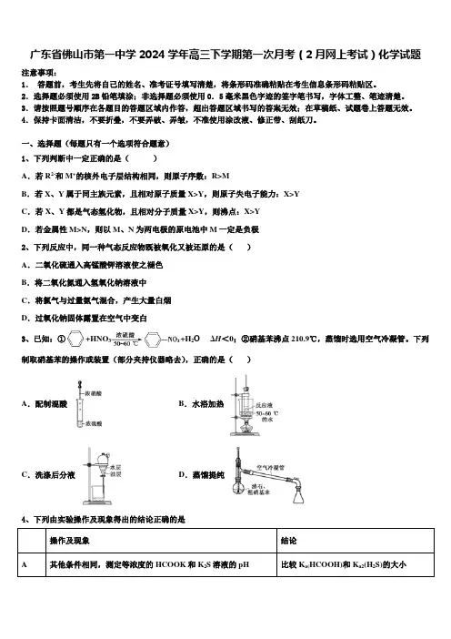 广东省佛山市第一中学2024学年高三下学期第一次月考(2月网上考试)化学试题含解析