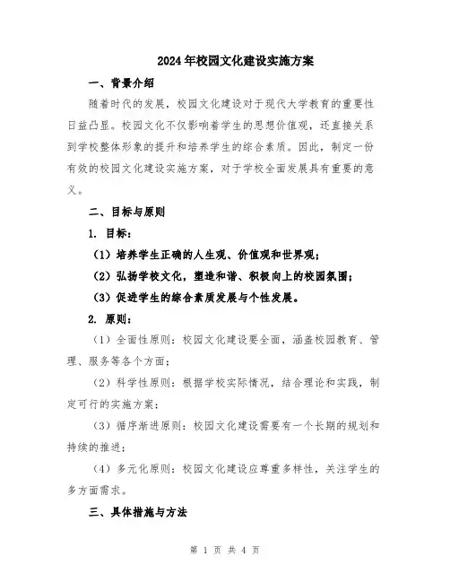 2024年校园文化建设实施方案