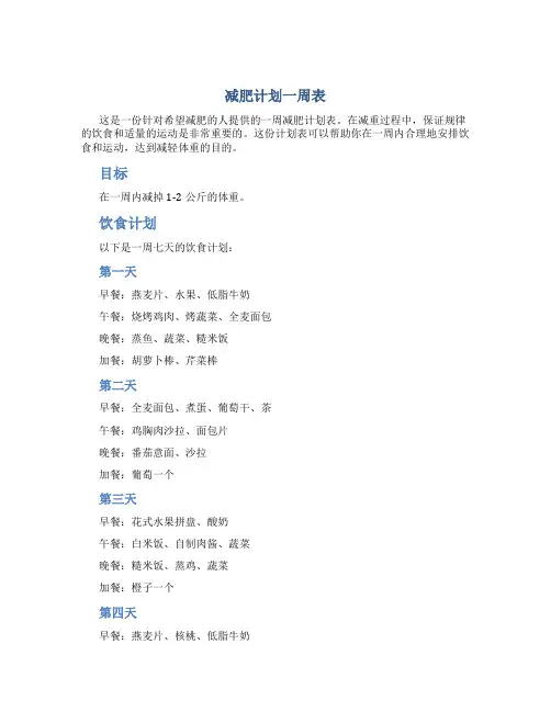 减肥计划一周表