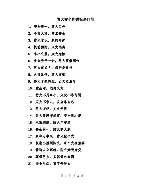 防火安全优秀标语口号